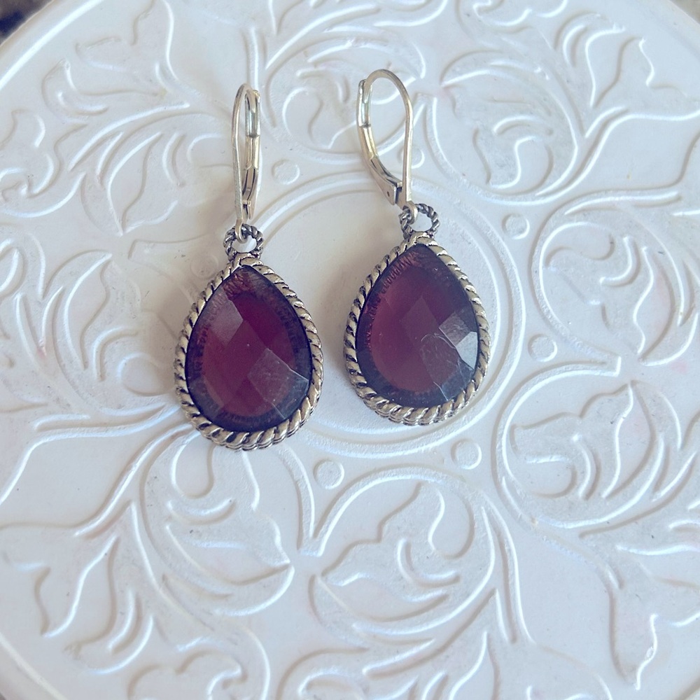 Purple and gold drop earrings